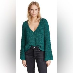 Free People Sand Dune Knit Pullover Chunky Green Sweater